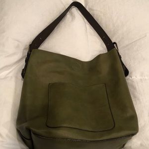 Olive colored vegan leather handbag